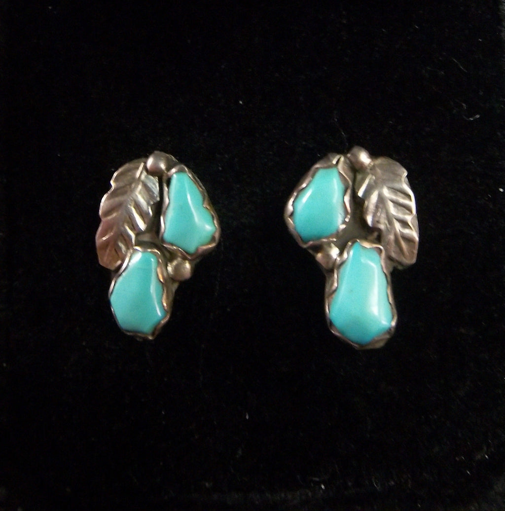 Turquoise and Silver Feather Earrings