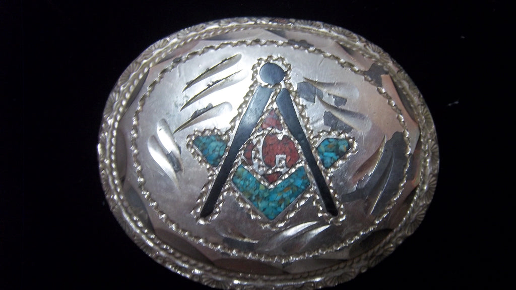 Red, Green, Turquoise and Common Metal Belt Buckle