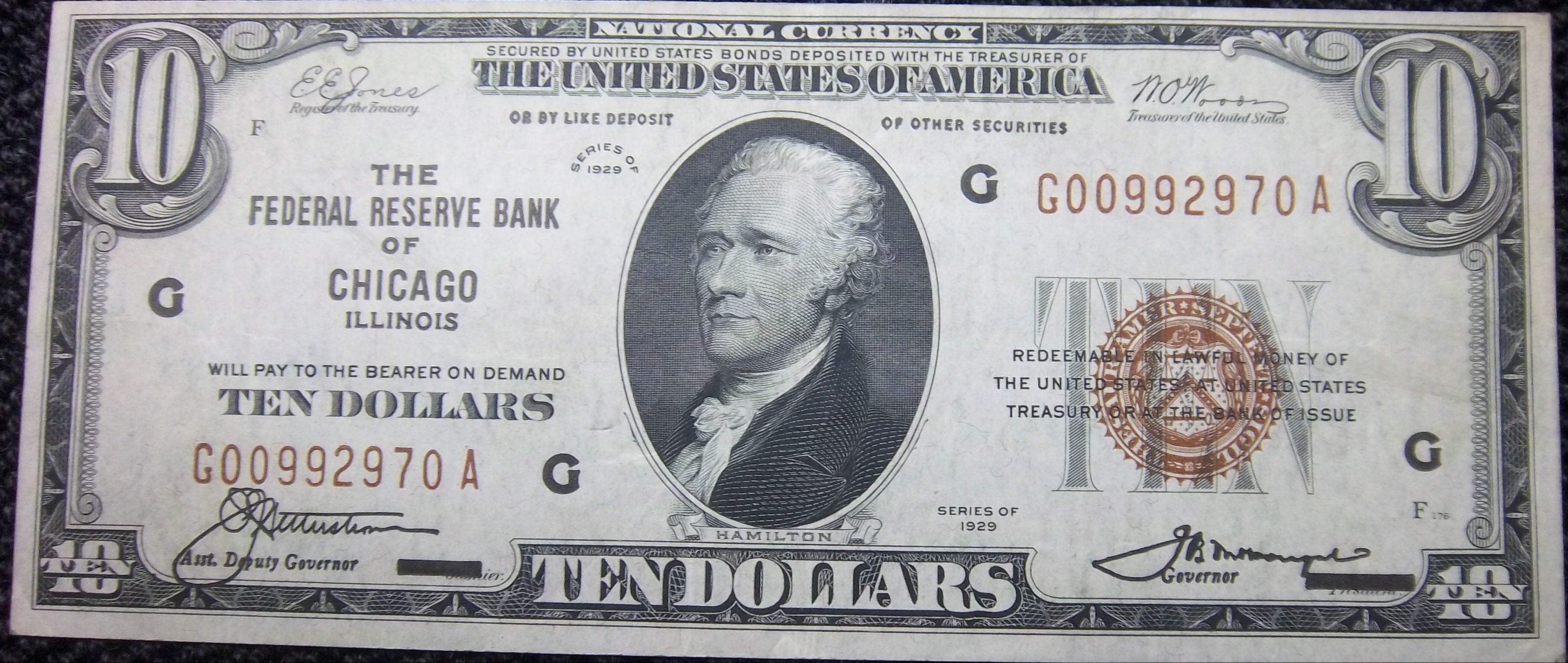 1929 AU $10 Federal Reserve of Chicago