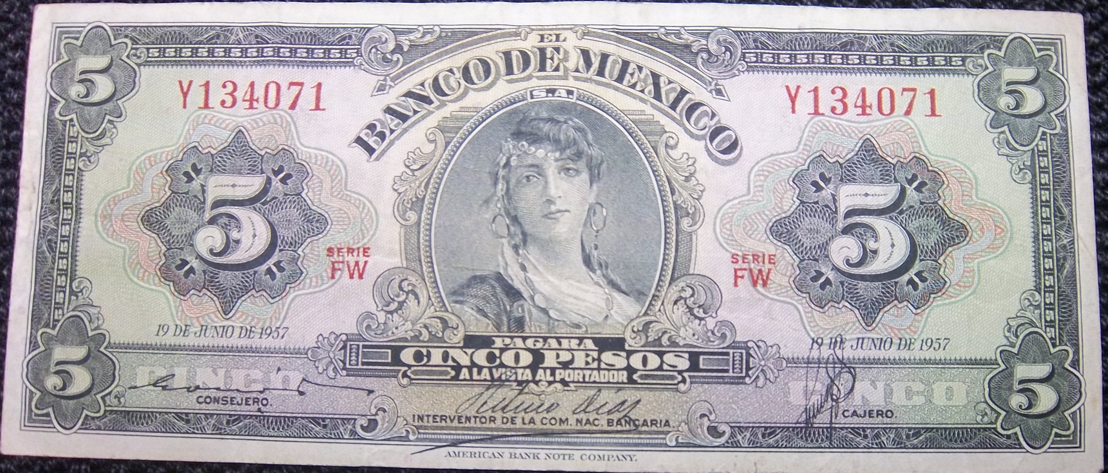 1957 Series FW Cinco Pesos