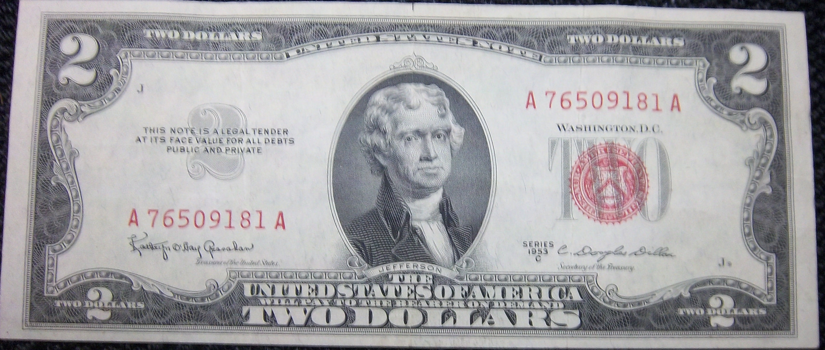 1953 C Series Red Seal $2 Bill