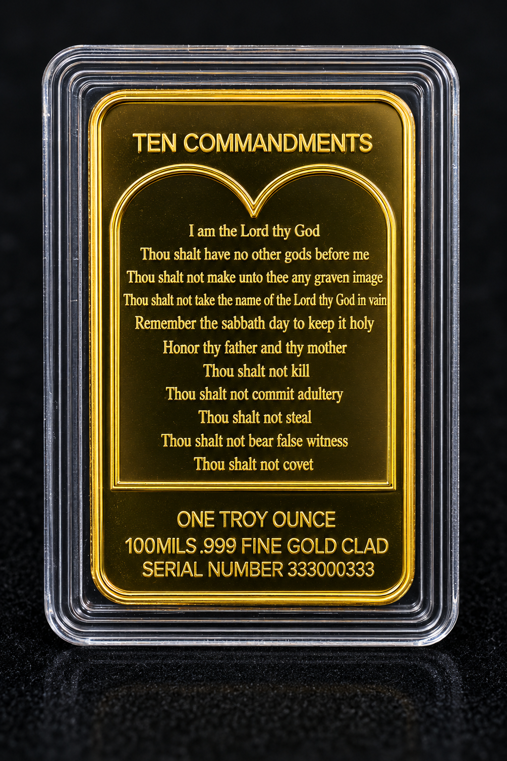 Gold Clad Bar Jesus on a Cross and the 10 Commandments