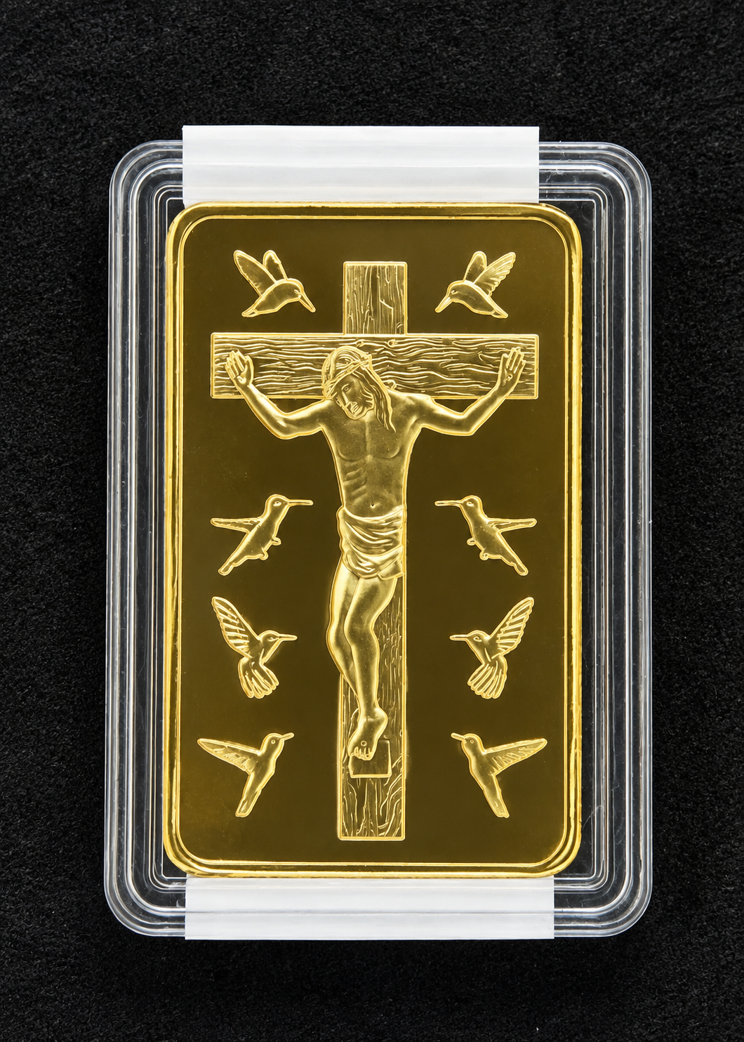 Gold Clad Bar Jesus on a Cross and the 10 Commandments