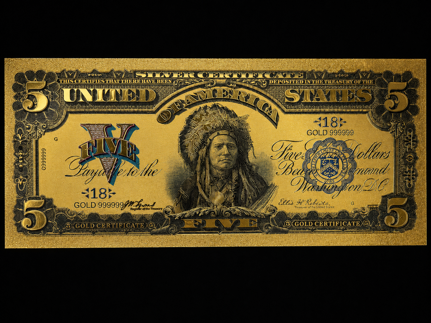 24 Karat Gold Banknote $5 Bill