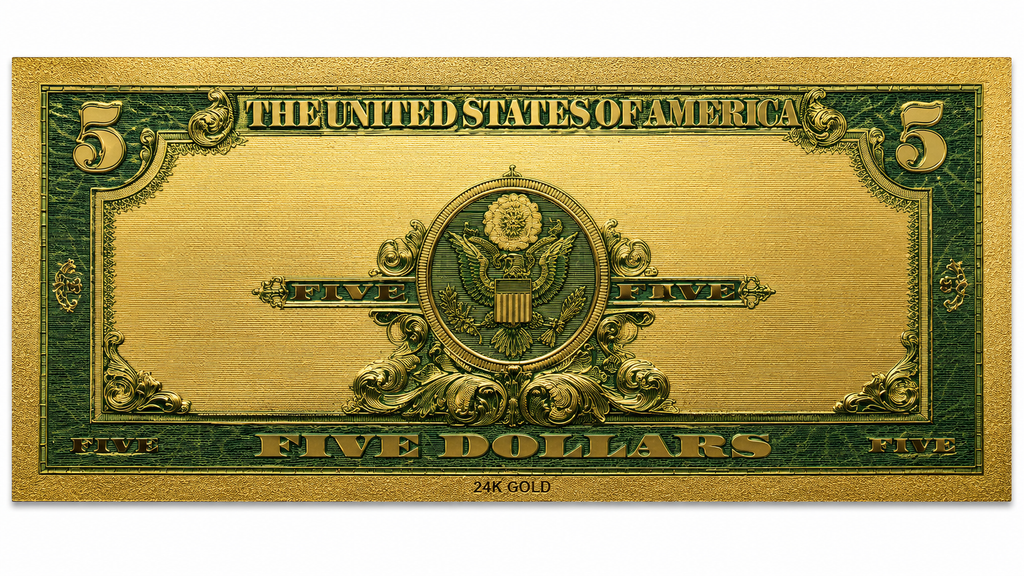 24 Karat Gold Banknote Abraham Lincoln $5 Bill